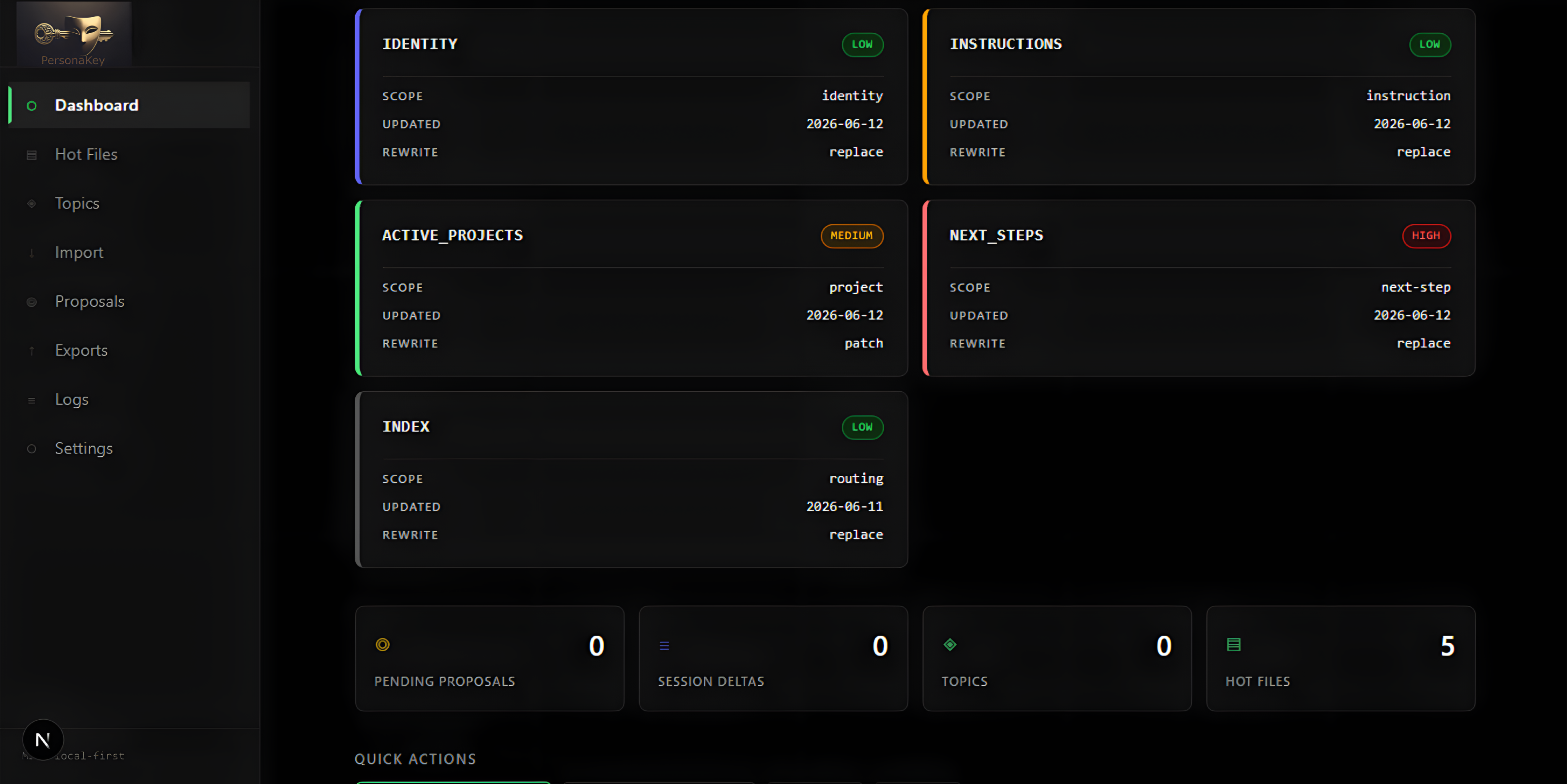 PersonaKey Dashboard — Memory Stack